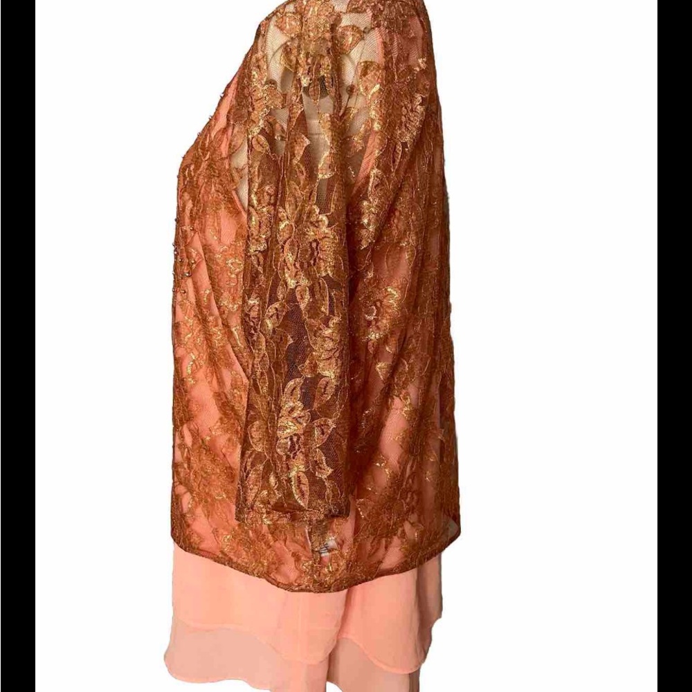 Embellished Lace Overlay Coral Blouse - Picture 3 of 9